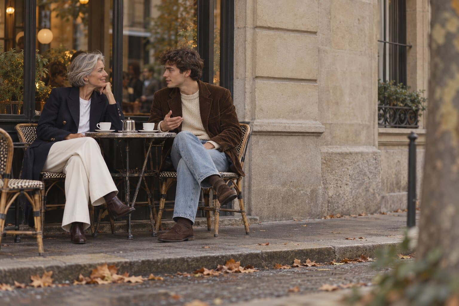 Two friends at a café terrace